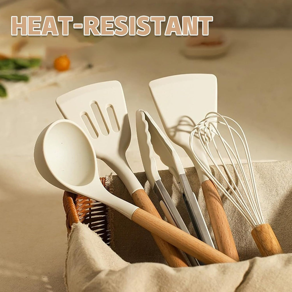 Kitchen Cooking Utensils Set, 33 pcs Non-stick Silicone Cooking Kitchen Utensils Spatula Set with Holder, Wooden Hand... - Image 5
